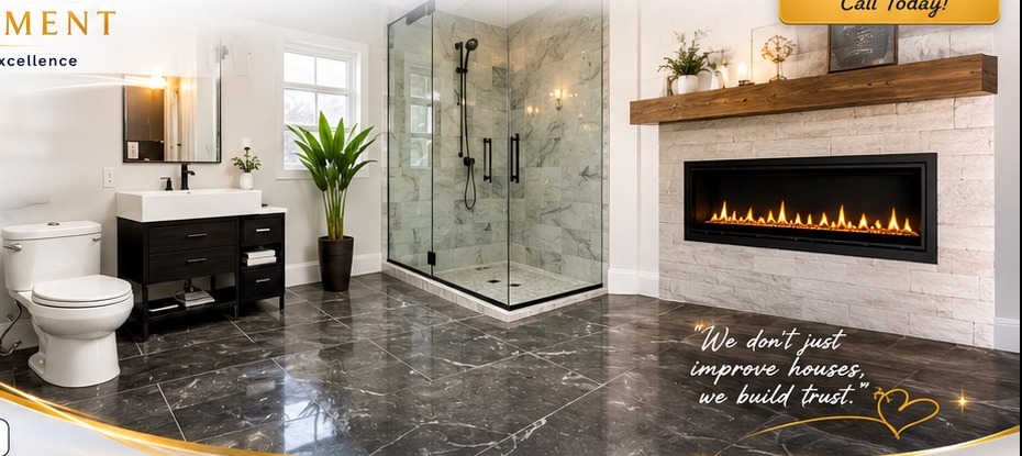 Luxury bathroom and fireplace renovation